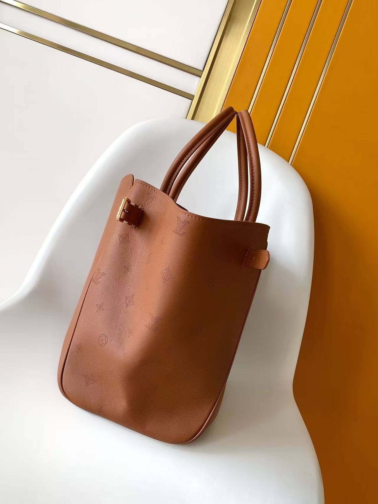 Louis Vuitton Lockme Go Cognac Calfskin Leather Tote Bag - Image 3