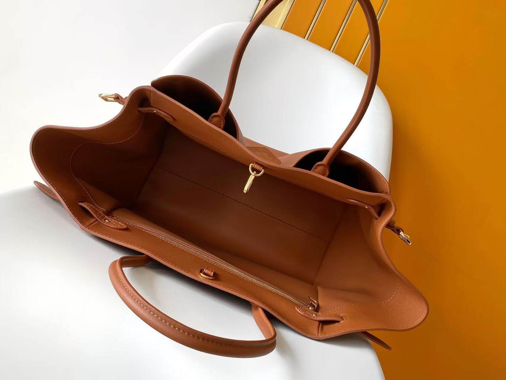 Louis Vuitton Lockme Go Cognac Calfskin Leather Tote Bag - Image 8