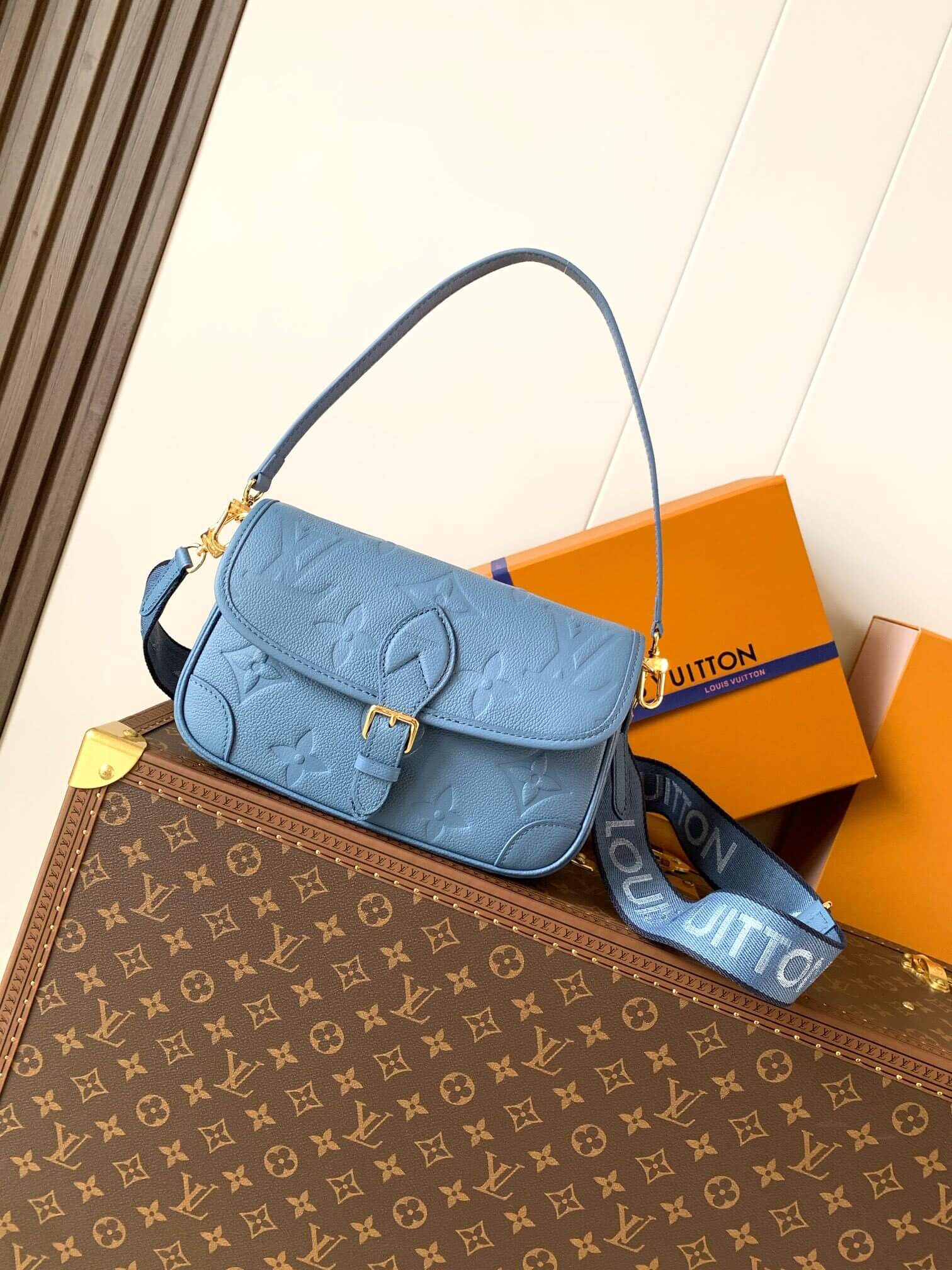 Louis Vuitton Monogram Empreinte Diane Blue Celestin Gold Hardware
