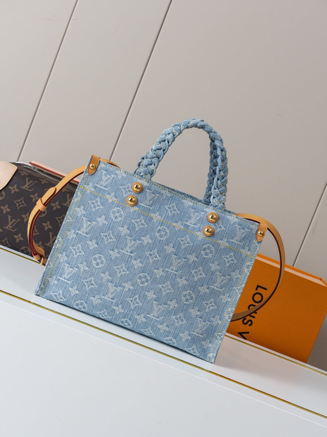 Louis Vuitton OnTheGo PM Monogram Denim Blue Tote Bag with Braided Handles