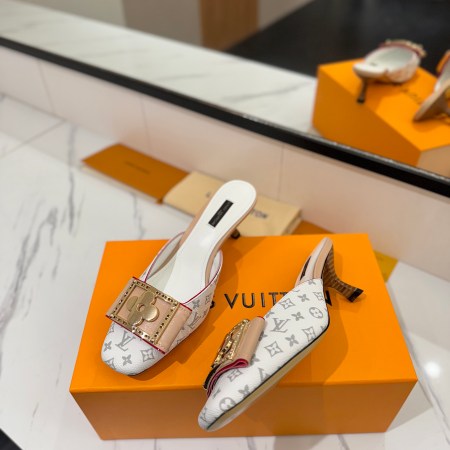 Louis Vuitton White Monogram Canvas Mule Heels