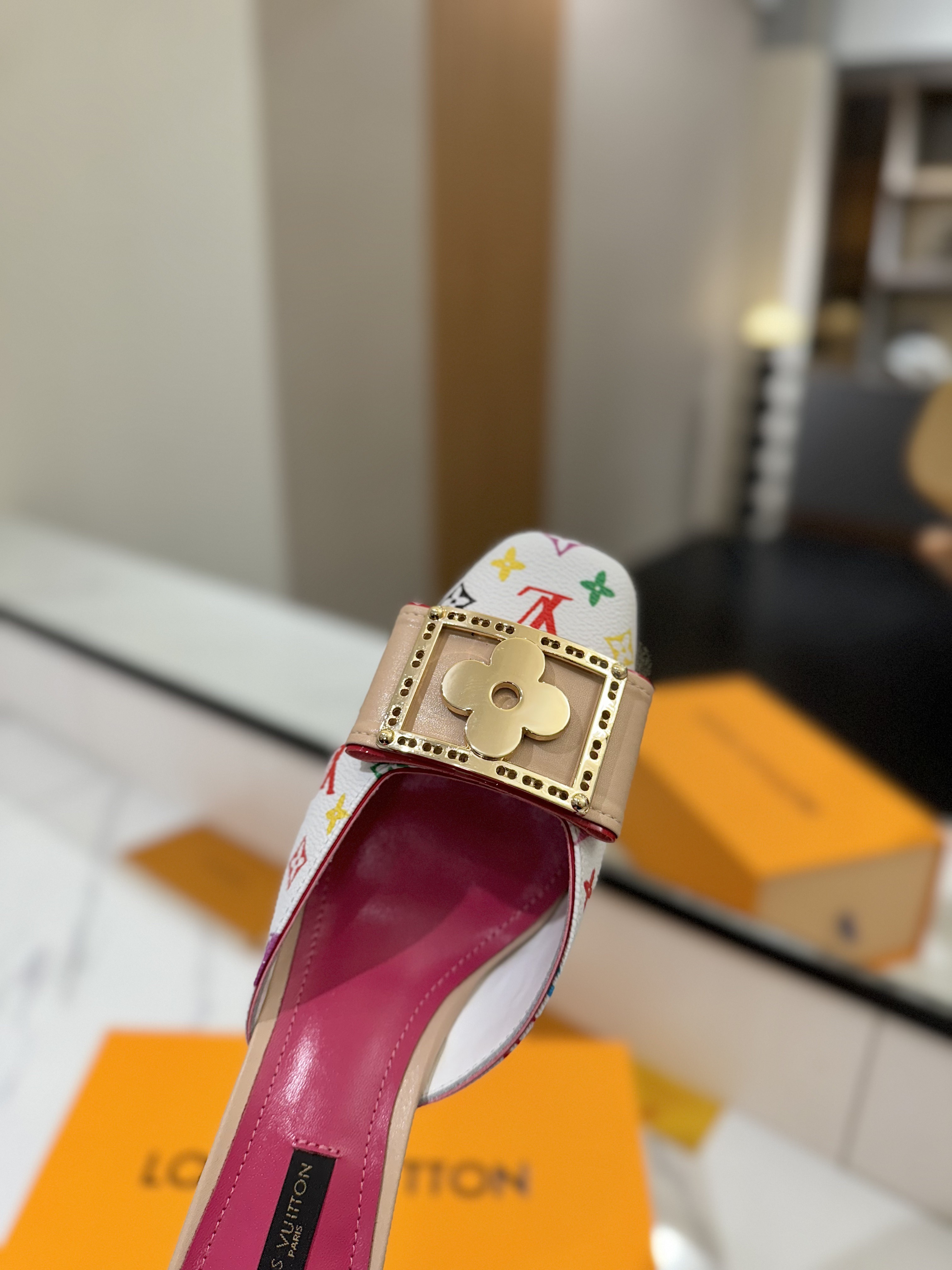 Louis Vuitton White Multicolor Monogram Canvas Mule Heels - Image 5