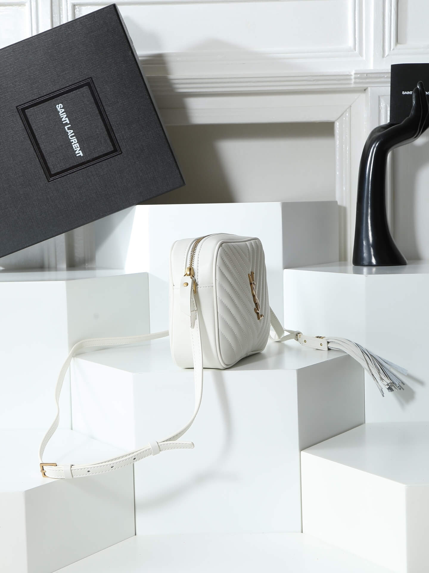 Saint Laurent Lou Medium Camera Bag White Quilted Leather - Image 2
