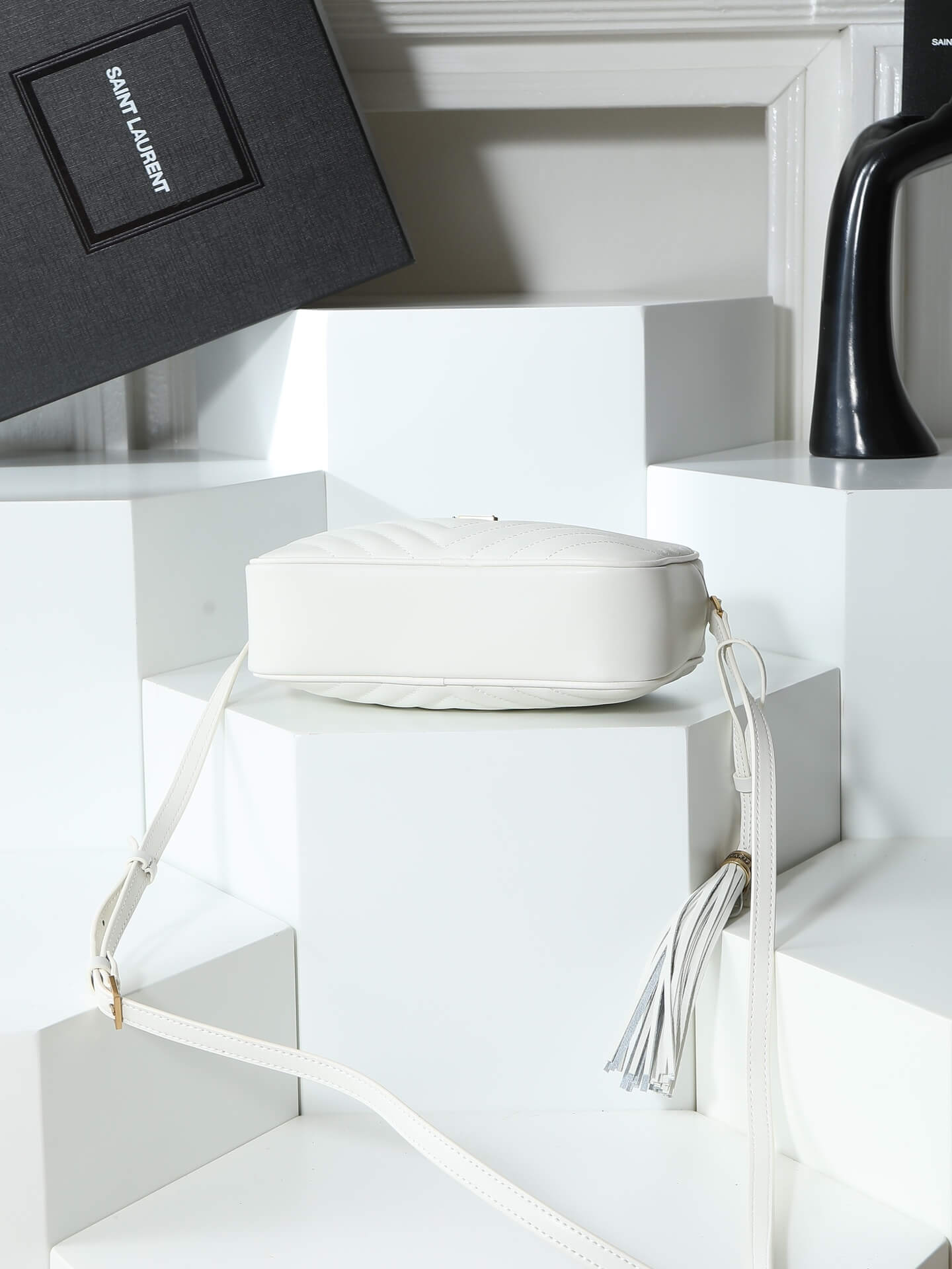Saint Laurent Lou Medium Camera Bag White Quilted Leather - Image 6