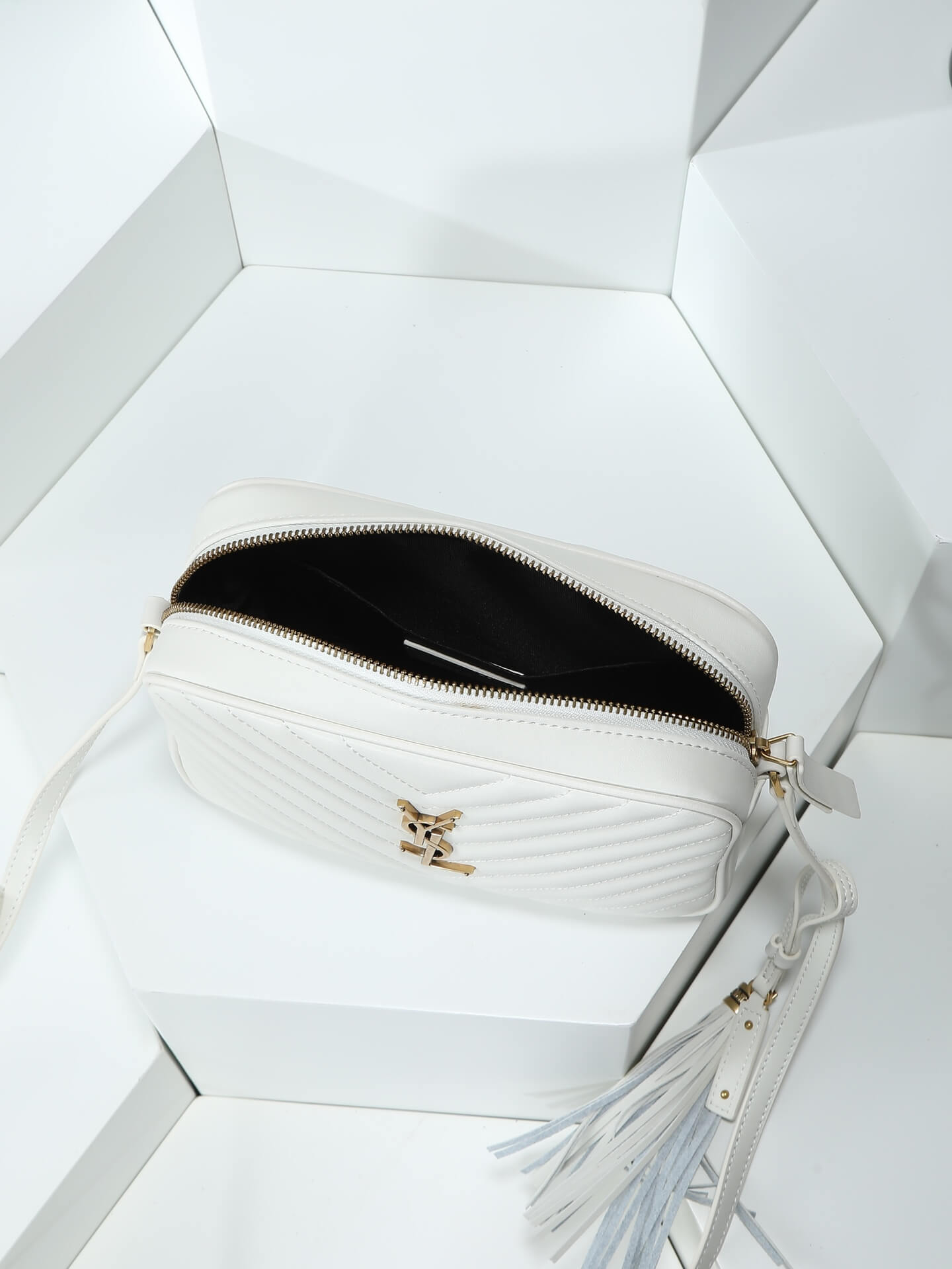 Saint Laurent Lou Medium Camera Bag White Quilted Leather - Image 8