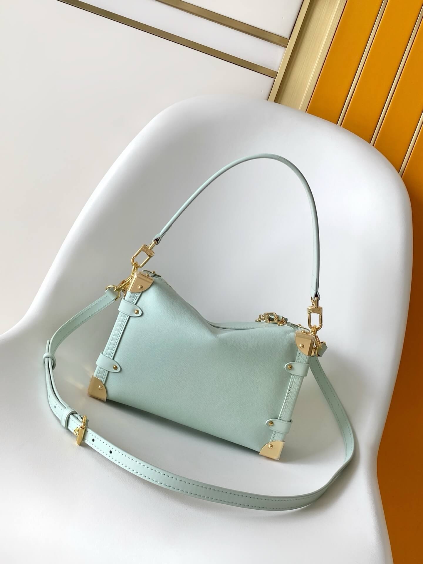 Louis Vuitton Side Trunk PM Mint Green Taurillon Leather Bag with Multicolored Charm Chain - Image 5