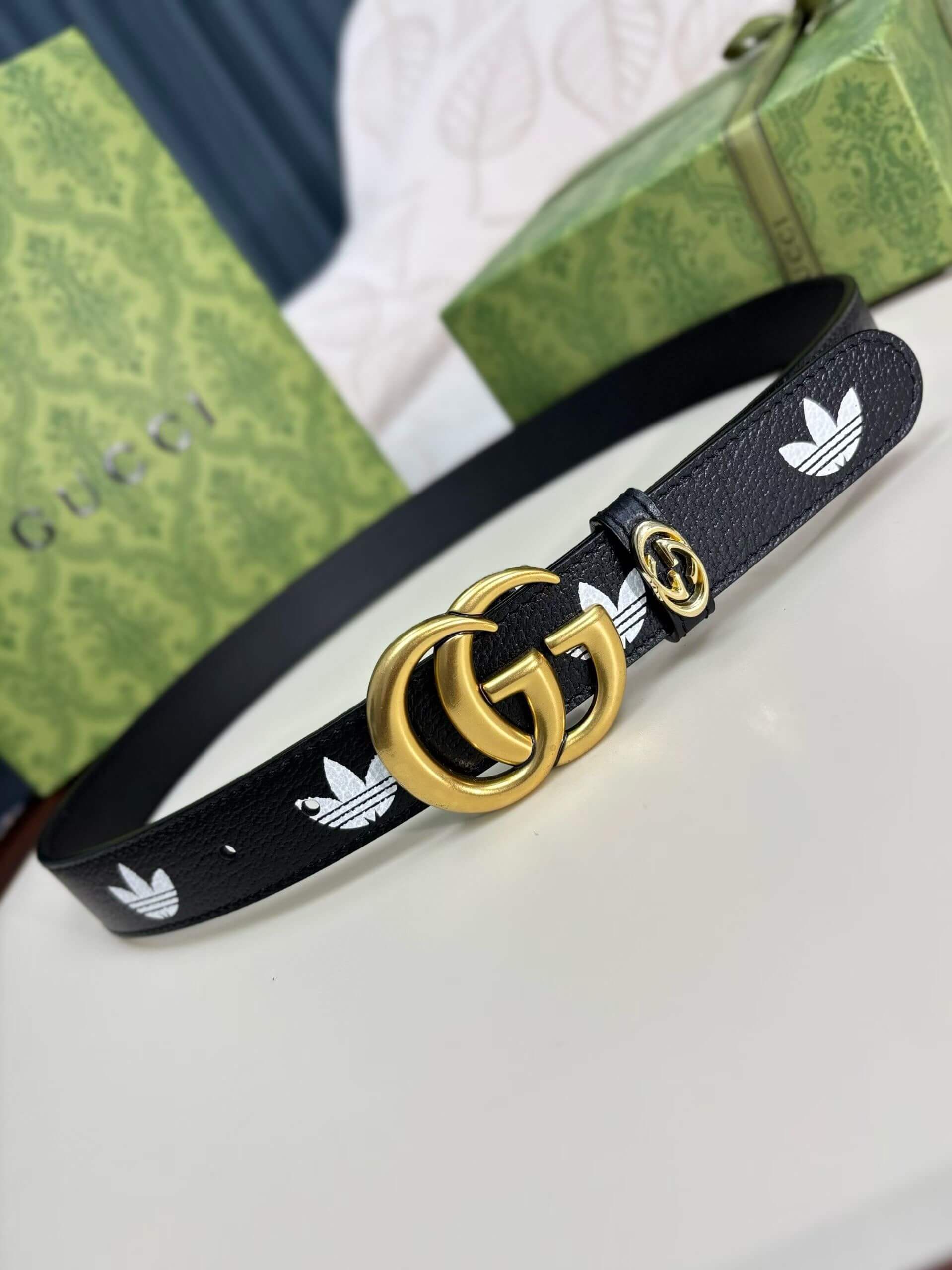 Adidas x Gucci Marmont Leather Belt with Trefoil Print and Double G Buckle - Image 5
