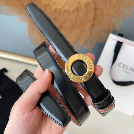 Celine Circle Triomphe Plaque Smooth Leather Belt.