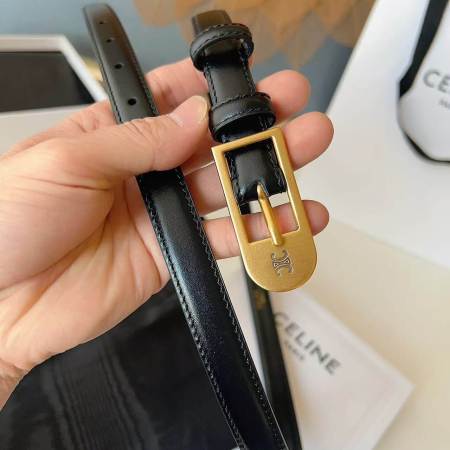 Celine Maillon Triomphe Thin Smooth Leather Belt – Elegant 1.8CM Black Calfskin
