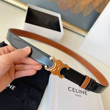Celine Triomphe Enamel Buckle Smooth Leather Belt.