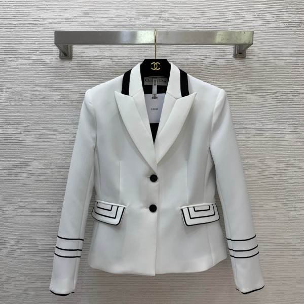 Christian Dior Contrast Piping Notch Lapel Fitted Blazer