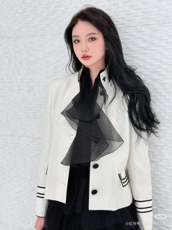 Christian Dior Embroidered Bee Stand Collar Cropped Jacket – Grayish White, Women’s Luxury Outerwear