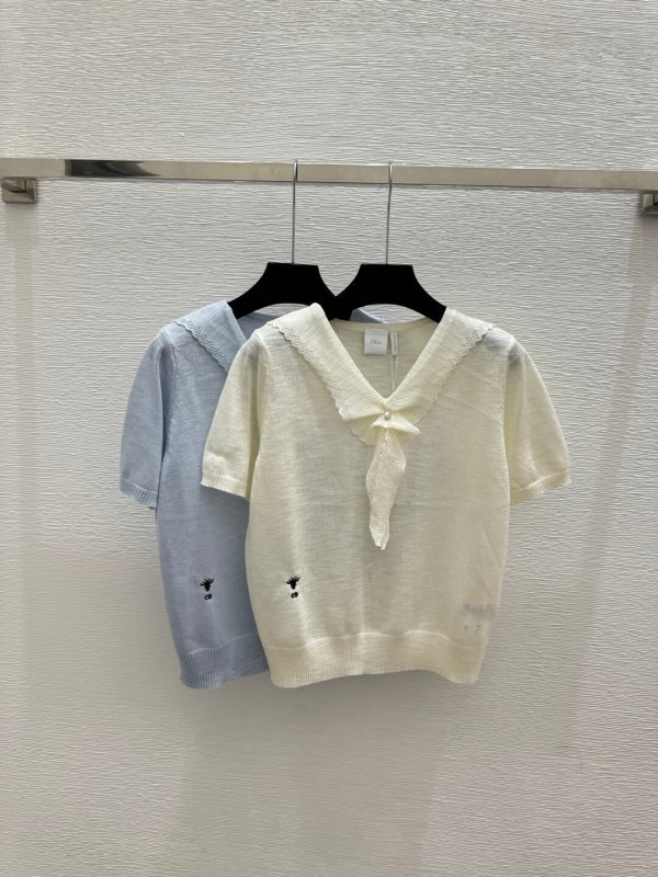 Christian Dior Sailor Collar Short Sleeve Knit Top