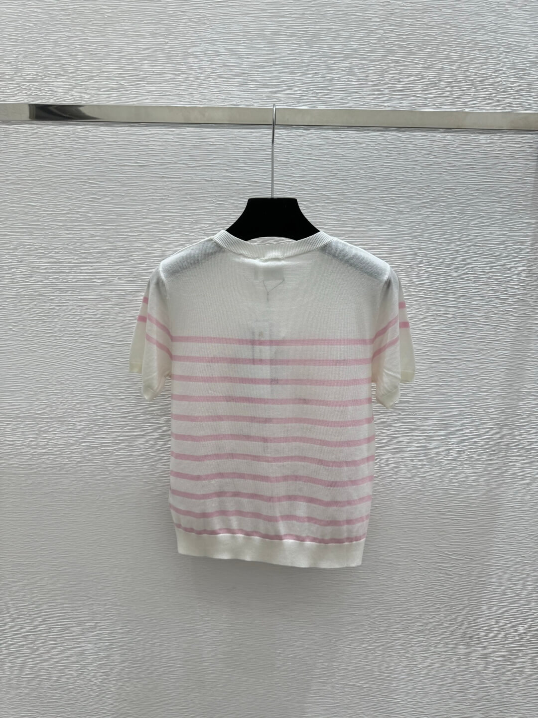 Christian Dior Striped Short Sleeve Knit Top with Bow Embroideries – Crew Neck T-Shirt - Image 2