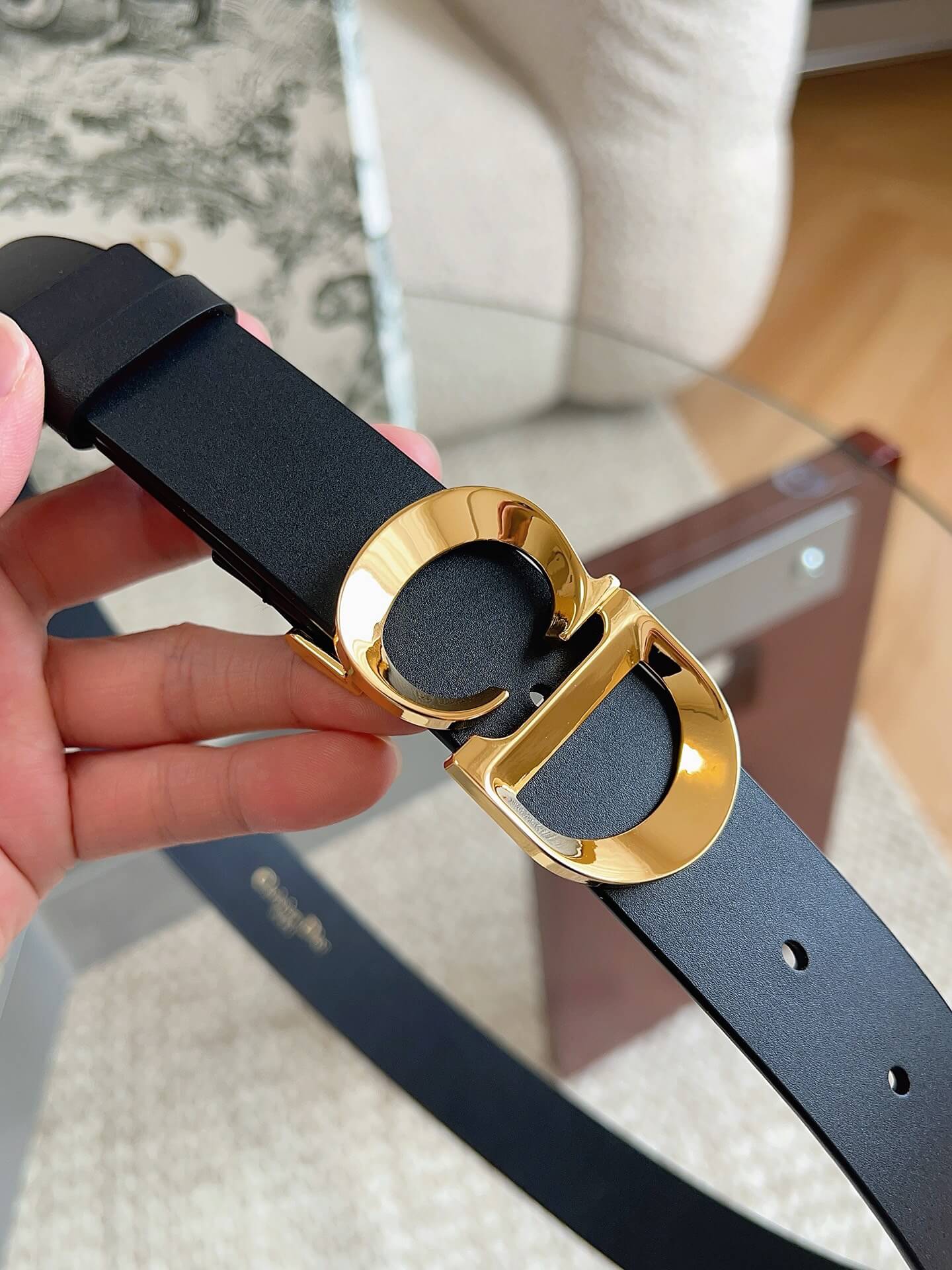 Dior 30 Montaigne Reversible Belt Black Smooth Calfskin with Gold-Finish Buckle