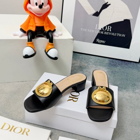 Dior Black Lambskin Médaillon Buckle Heeled Slide