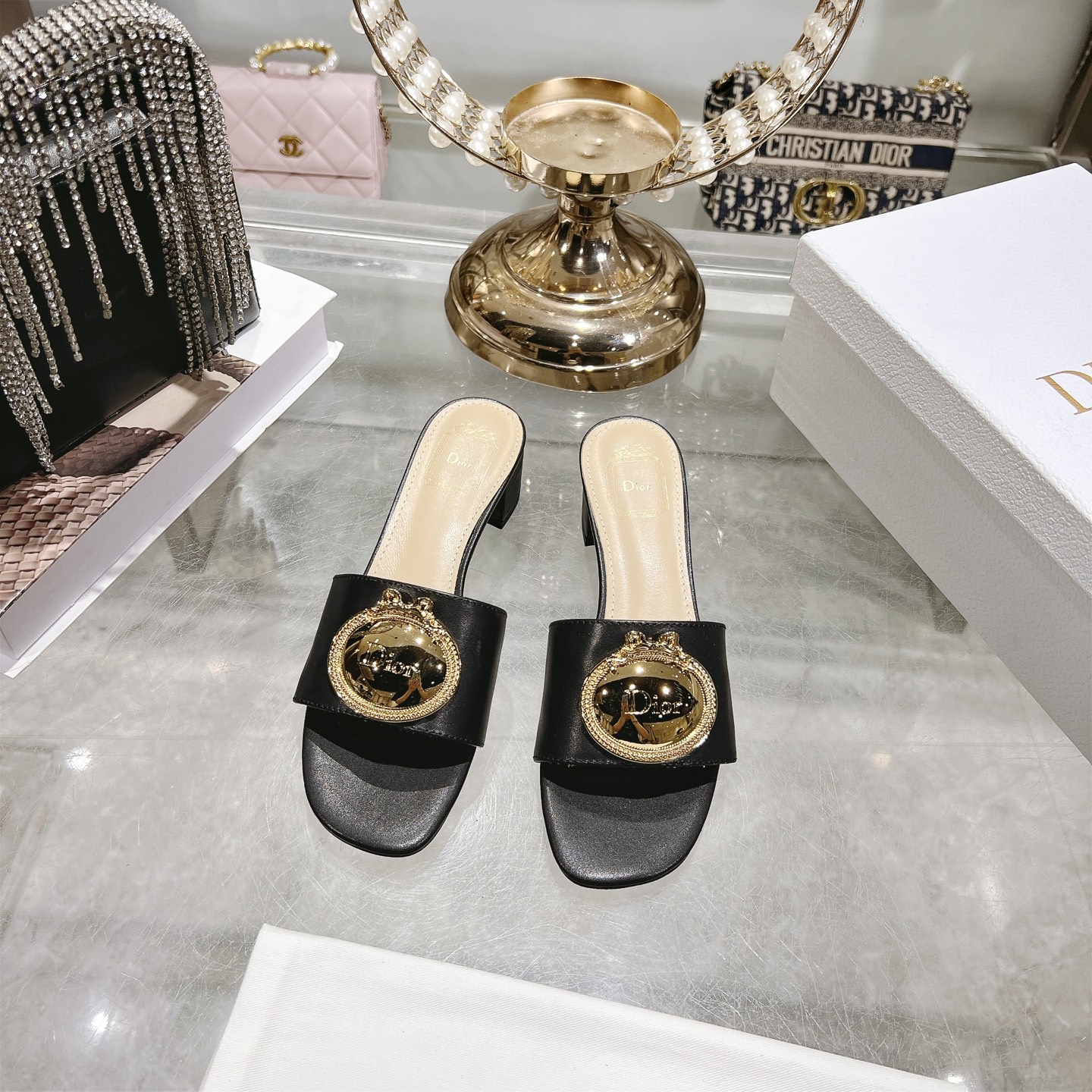 Dior Black Médaillon Buckle Heel Slide - Image 2