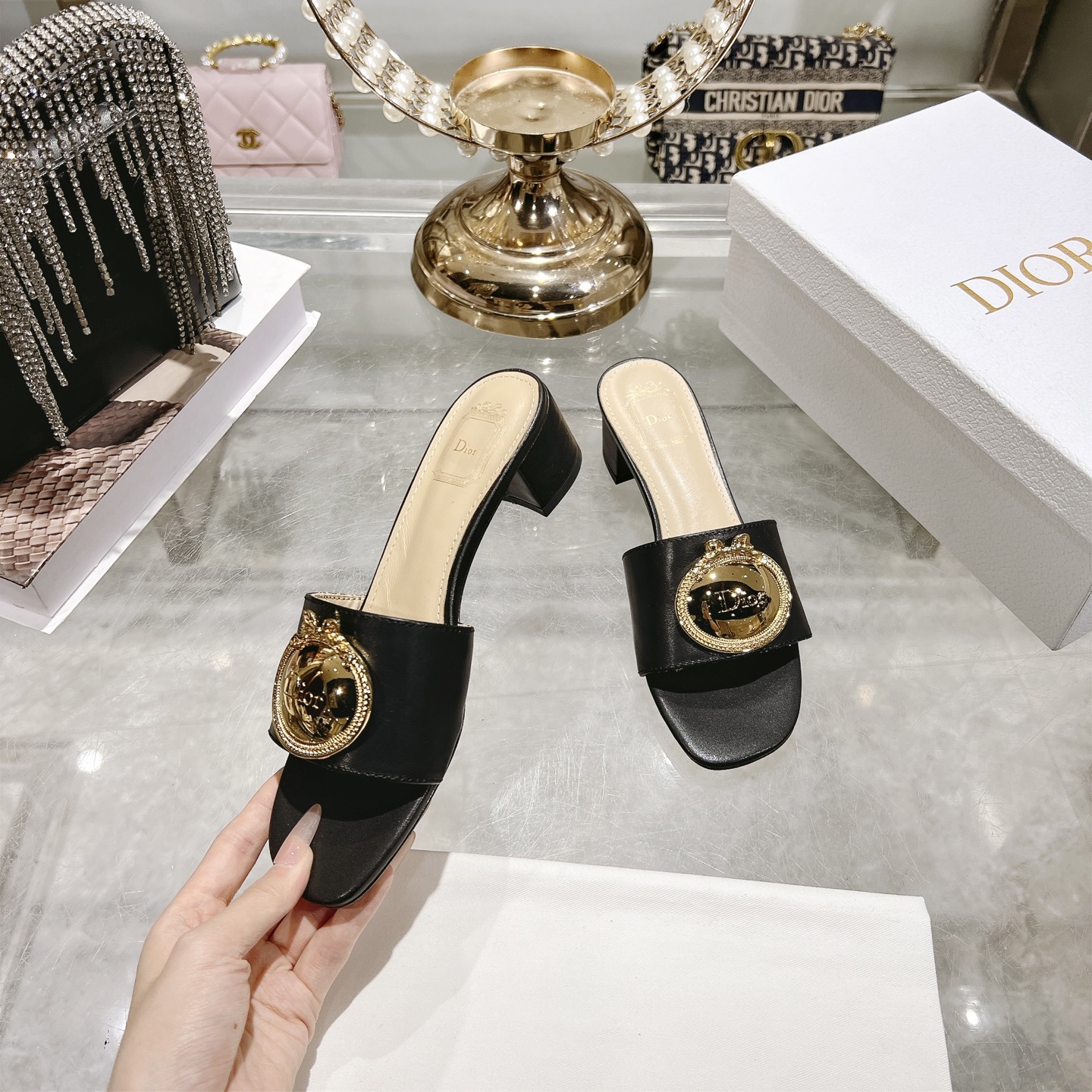 Dior Black Médaillon Buckle Heel Slide - Image 4