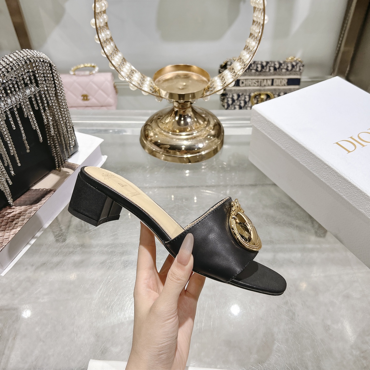 Dior Black Médaillon Buckle Heel Slide - Image 5