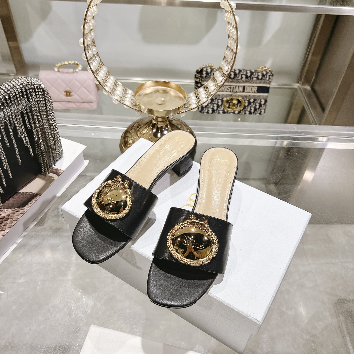 Dior Black Médaillon Buckle Heel Slide - Image 6