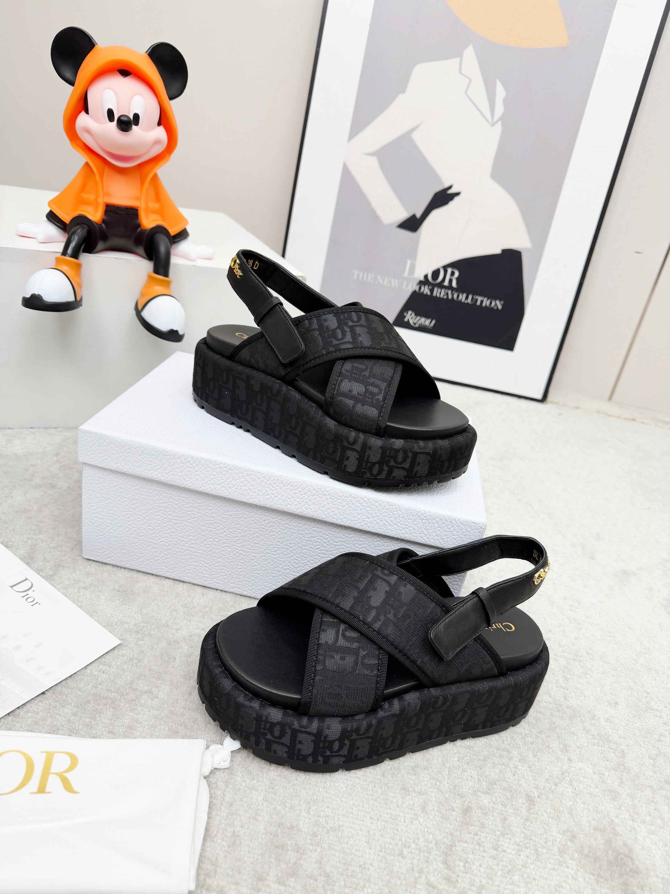Dior Black Oblique Cross-Strap Platform Sandals