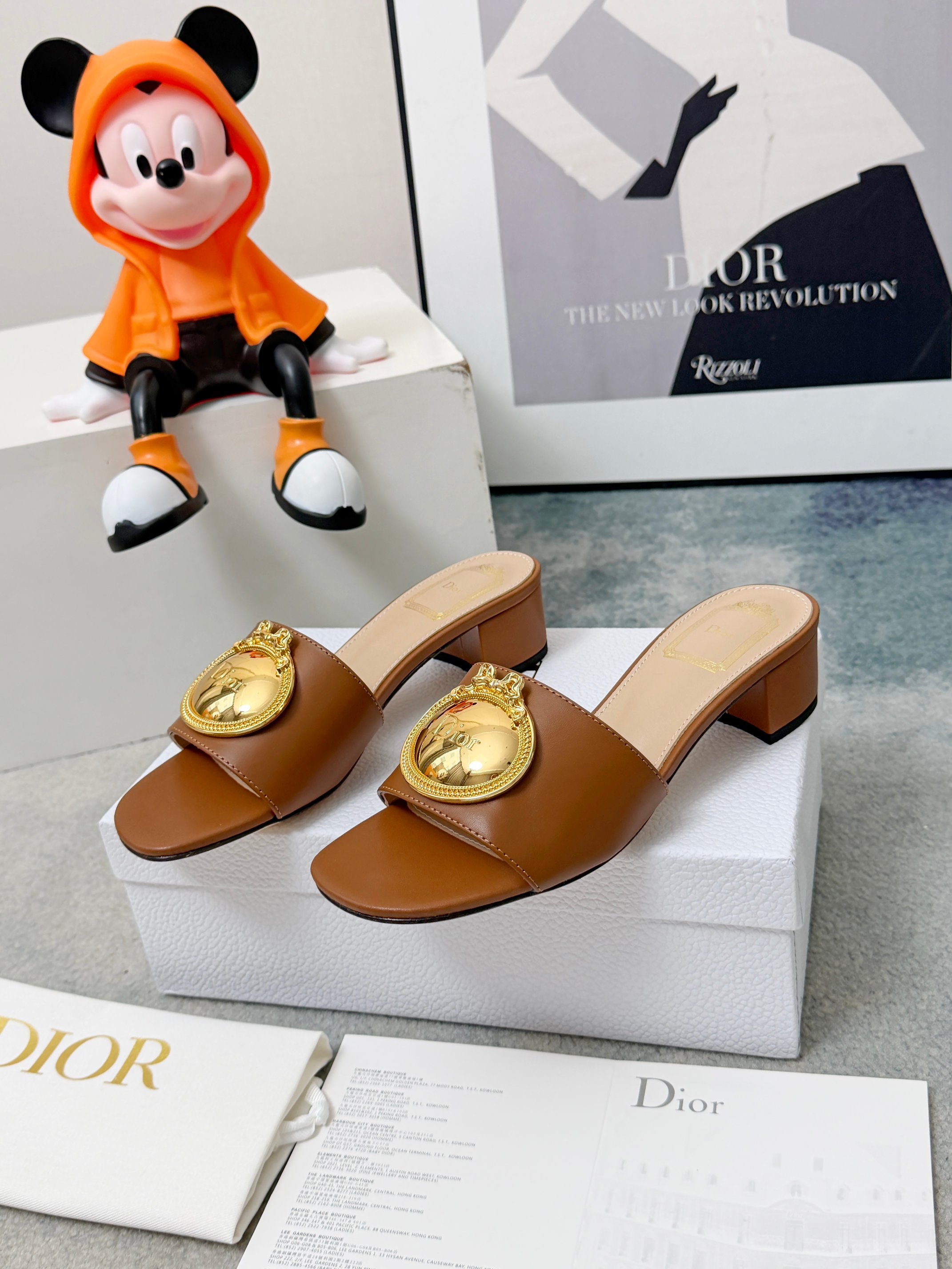 Dior Brown Lambskin Médaillon Buckle Heeled Slide