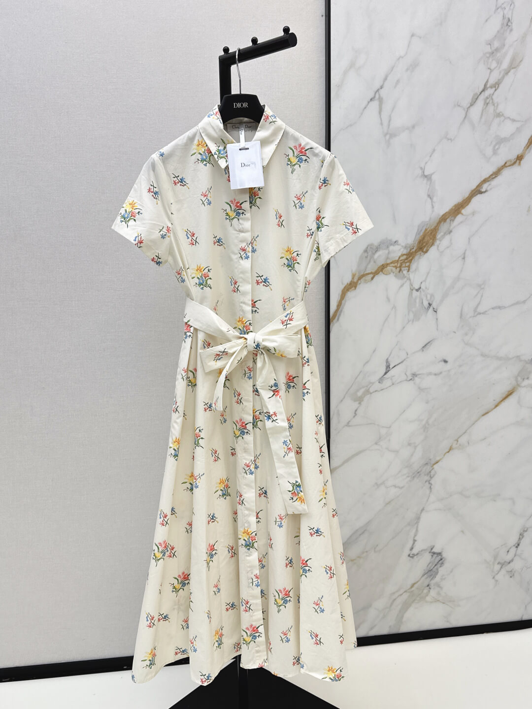 Dior Herbarium Mid-Length Shirt Dress in White and Multicolour Cotton Voile