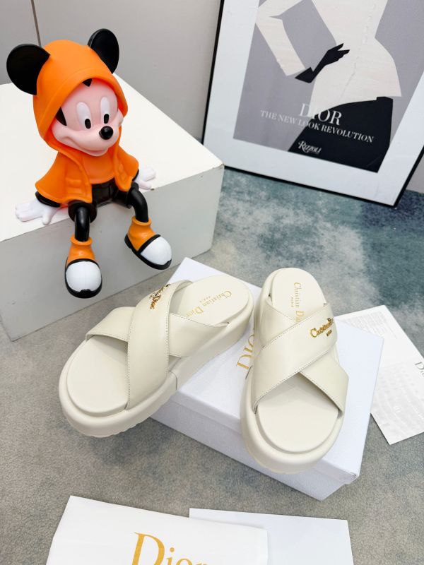 Dior Ivory Cross-Strap Platform Slides