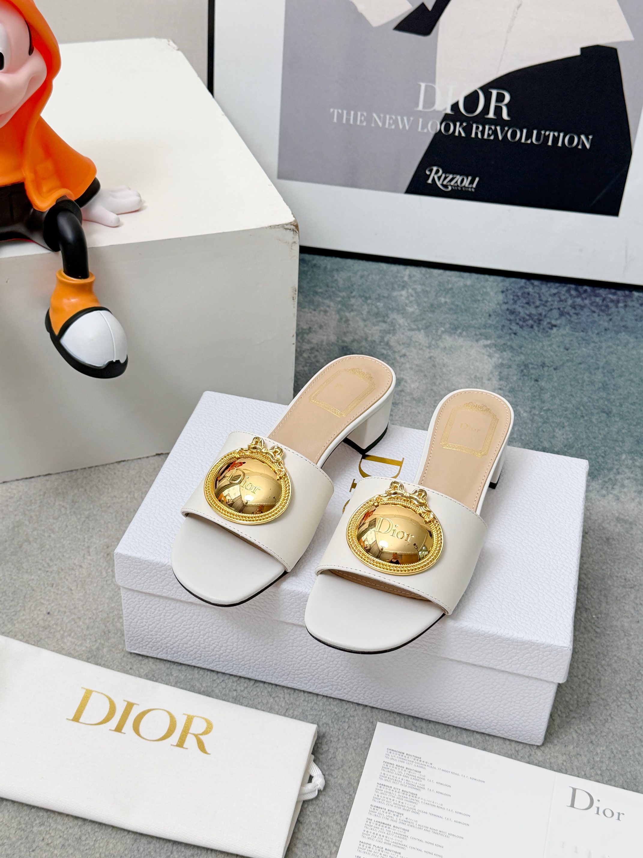 Dior Ivory Lambskin Médaillon Buckle Heeled Slide