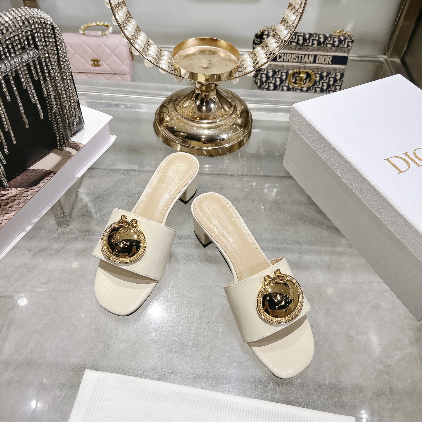 Dior Ivory Médaillon Buckle Heel Slide