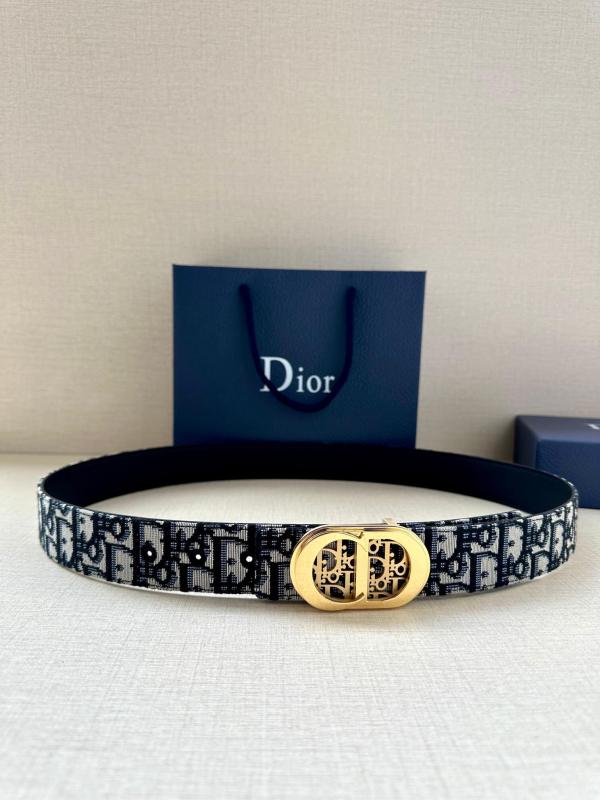 Dior Reversible Belt 35mm Blue Dior Oblique Jacquard with Gold-Finish CD Buckle