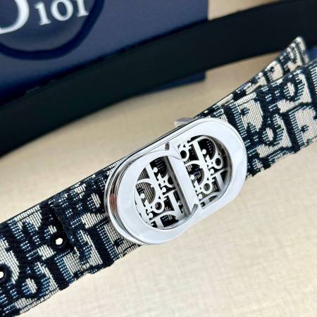 Dior Reversible CD Belt Blue Dior Oblique Jacquard and Black Grained Calfskin