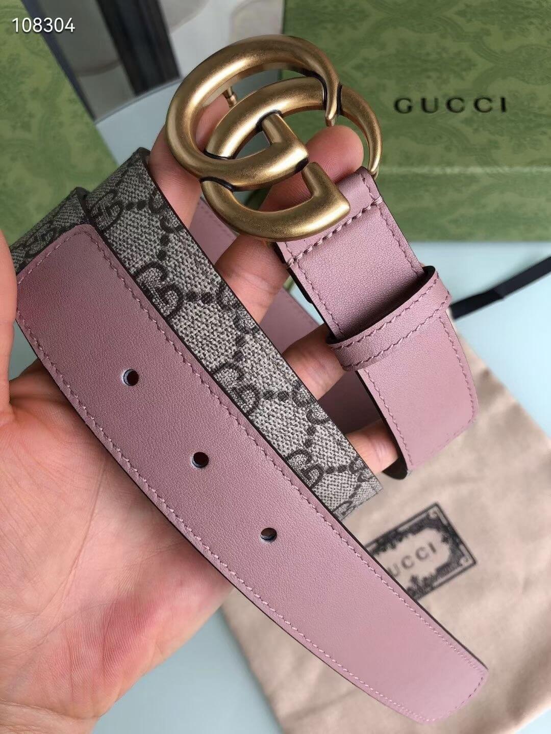 Gucci GG Marmont Reversible GG Supreme Canvas and Pink Leather Belt - Image 2