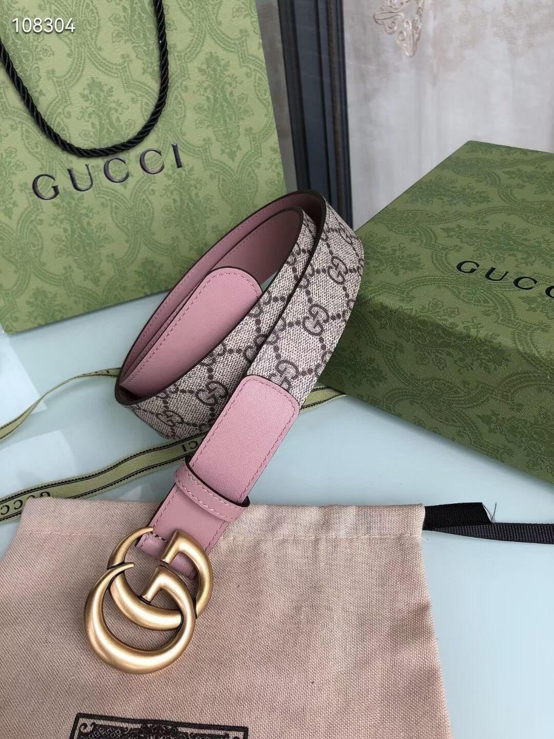 Gucci GG Marmont Reversible GG Supreme Canvas and Pink Leather Belt - Image 4
