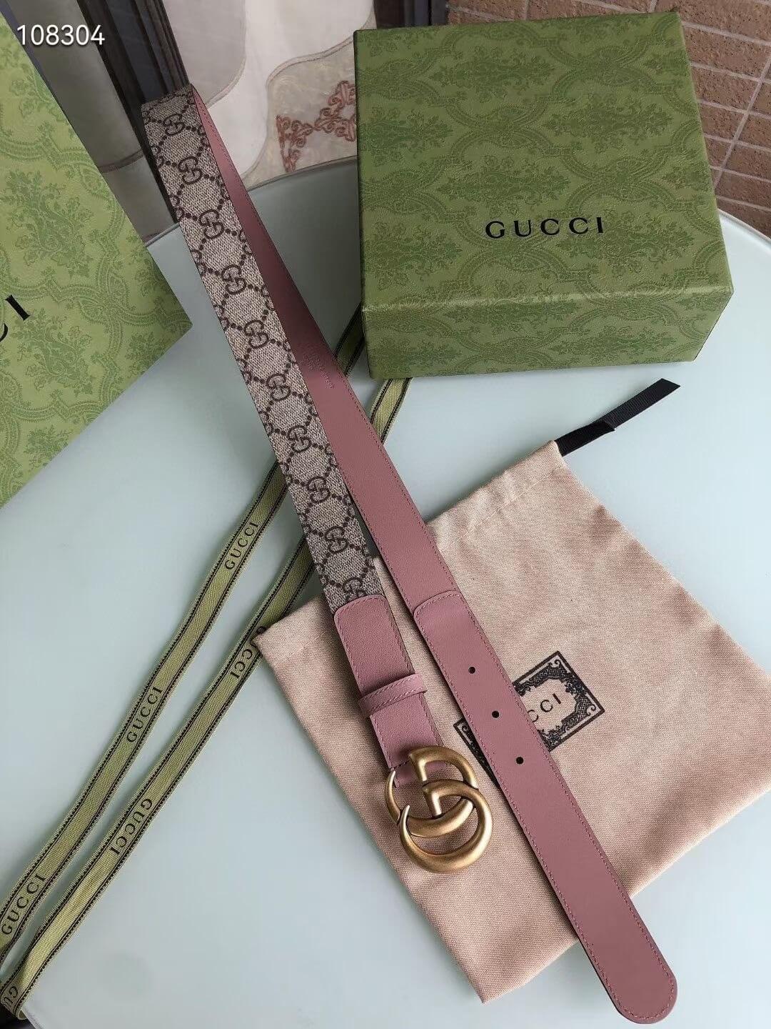 Gucci GG Marmont Reversible GG Supreme Canvas and Pink Leather Belt - Image 6