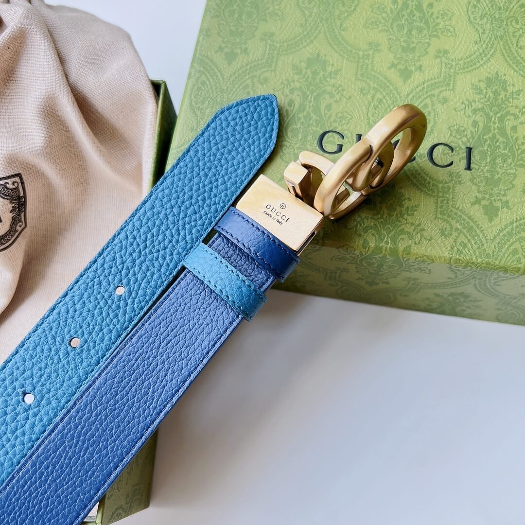 Gucci GG Marmont Reversible Gancini Leather Belt in Light Blue and Dark Blue. - Image 2