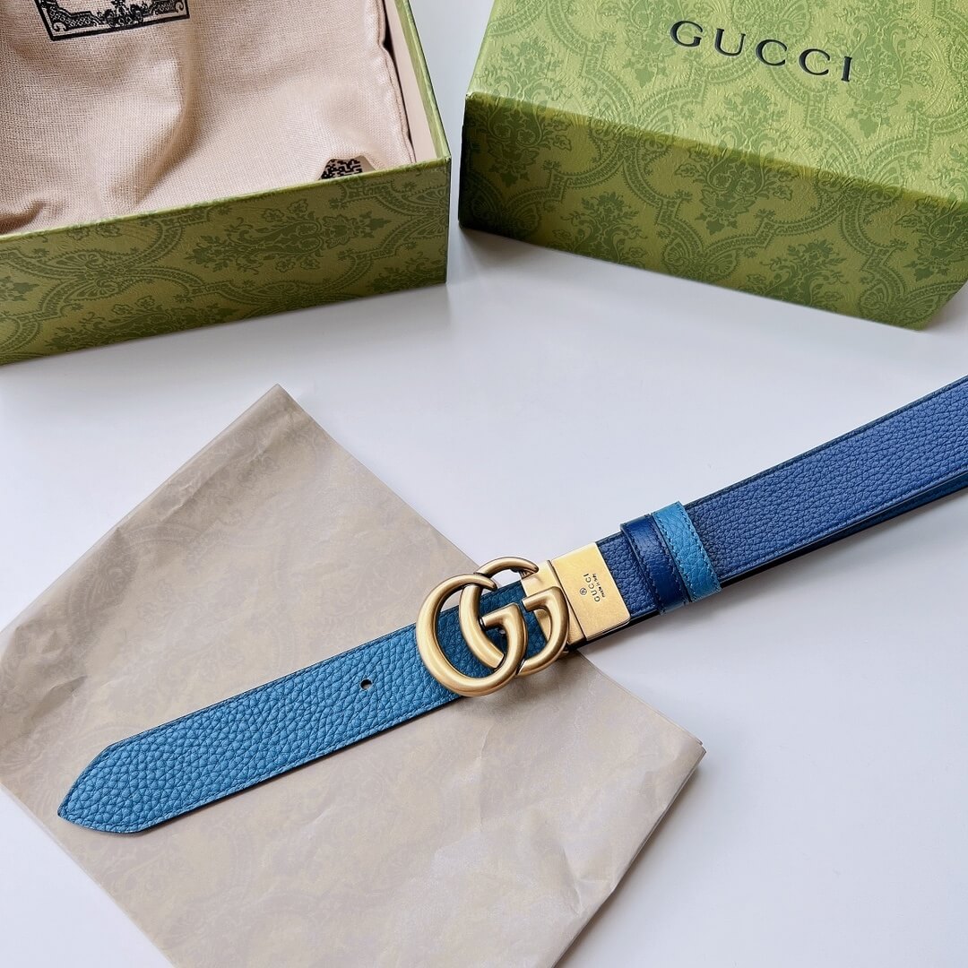 Gucci GG Marmont Reversible Gancini Leather Belt in Light Blue and Dark Blue. - Image 3