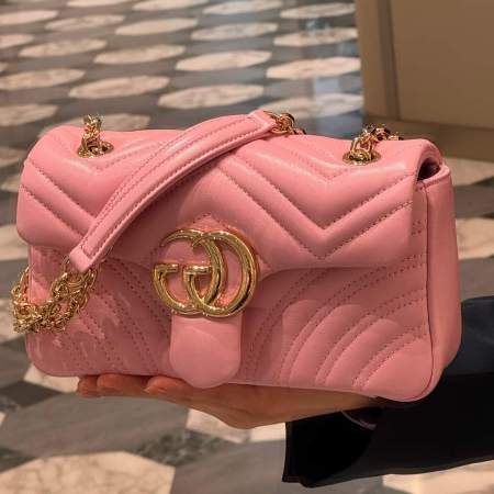 Gucci GG Marmont Small Matelassé Shoulder Bag in Pink Leather