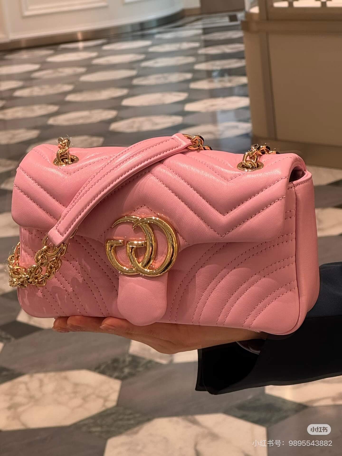 Gucci GG Marmont Small Matelassé Shoulder Bag in Pink Leather