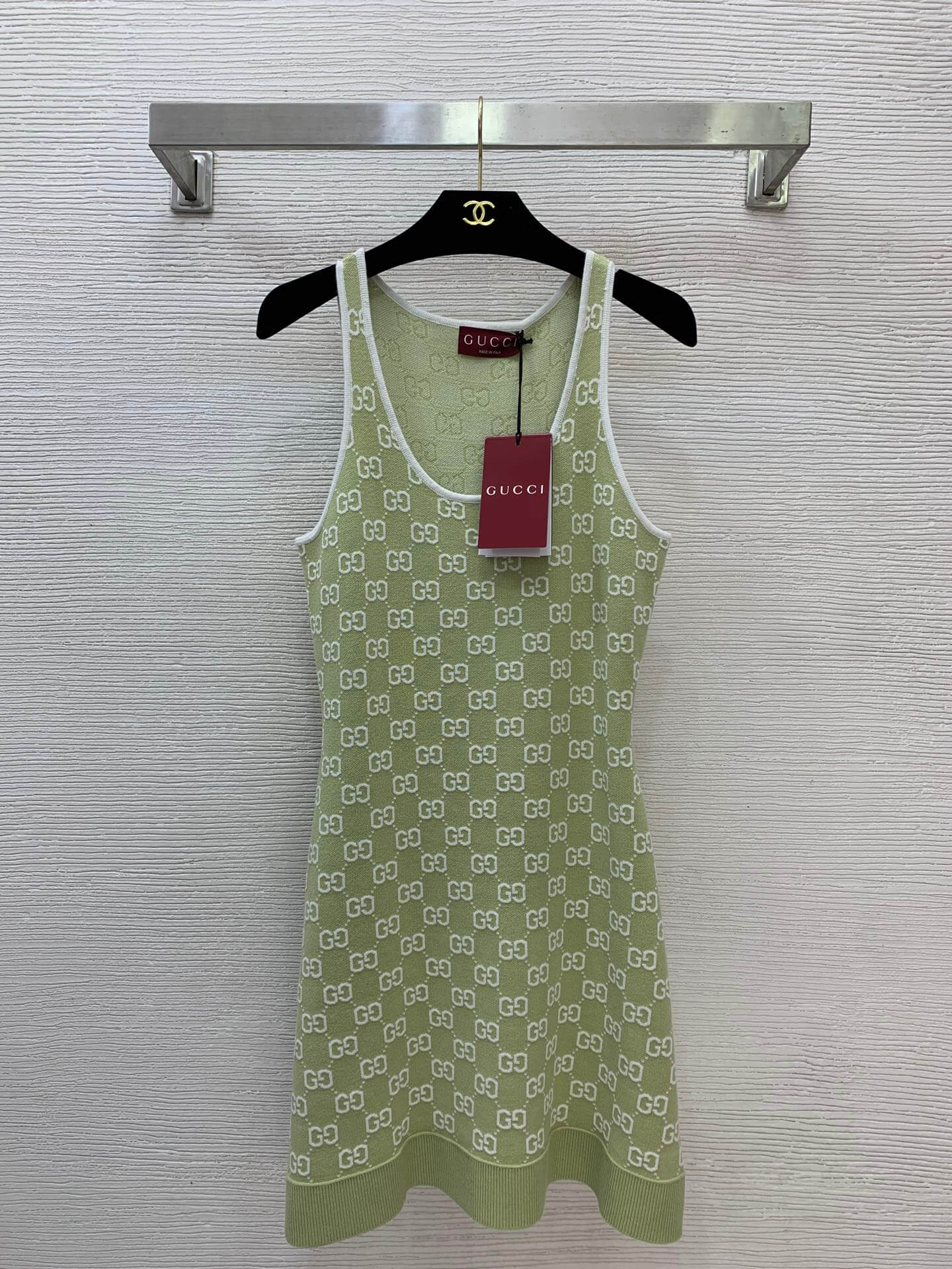 Gucci GG Monogram Knit Mini Tank Dress in Pastel Green - Image 8