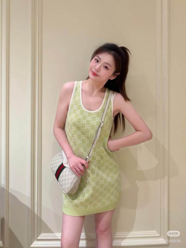 Gucci GG Monogram Knit Mini Tank Dress in Pastel Green