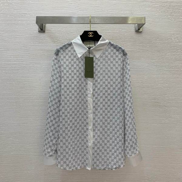 Gucci GG Supreme Sheer Silk Long Sleeve Shirt.