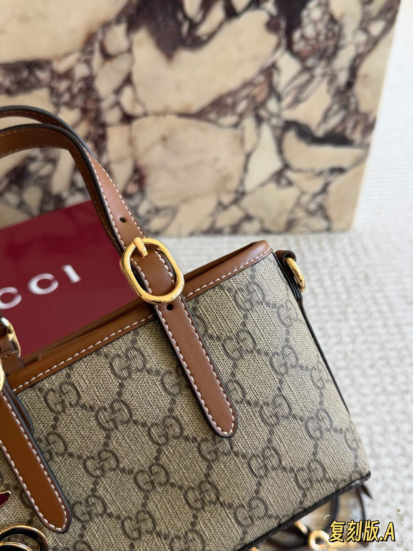 Gucci Ophidia Mini GG Supreme Tote Bag with Interlocking G Charm and Adjustable Shoulder Strap - Image 4