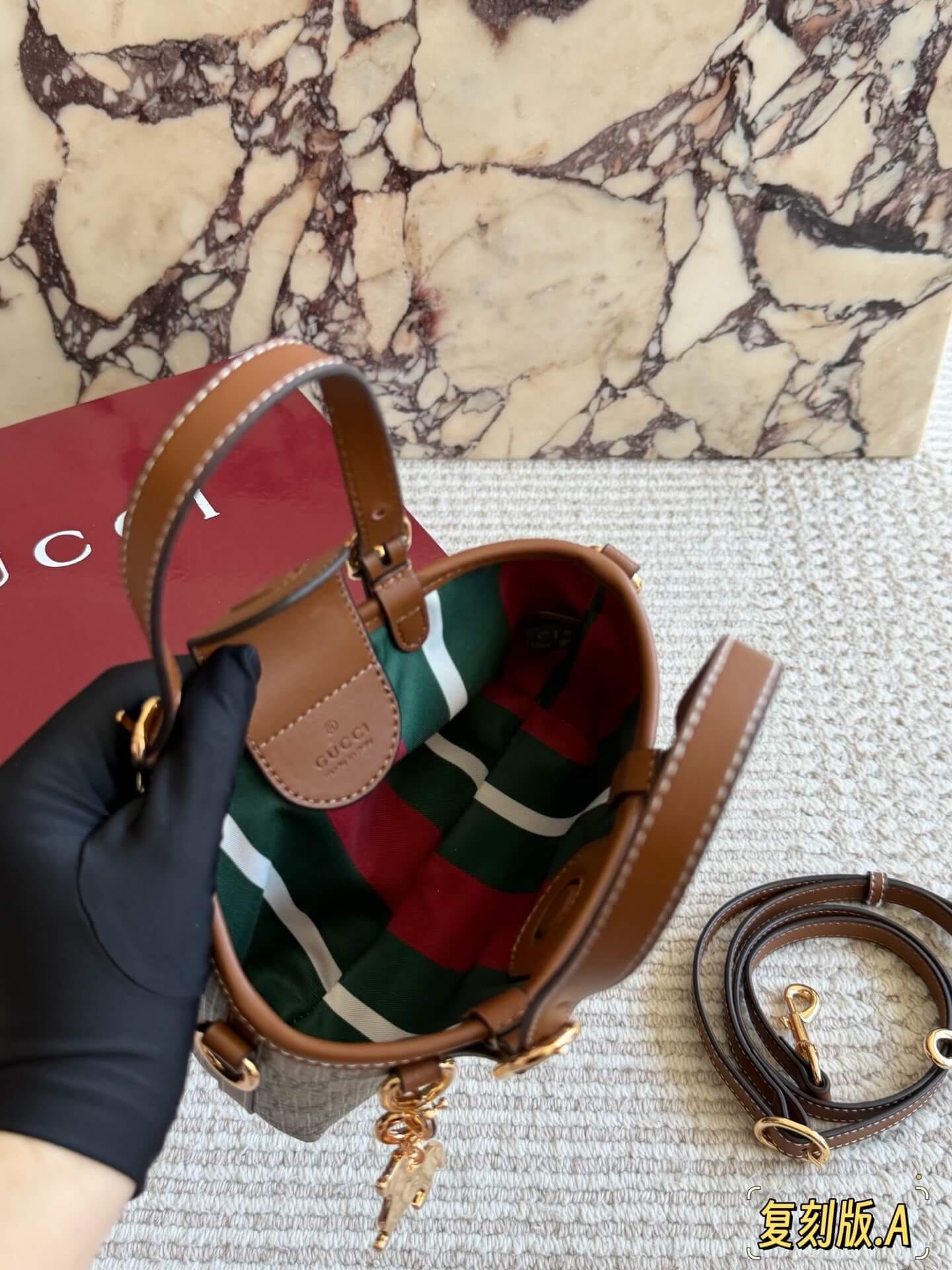 Gucci Ophidia Mini GG Supreme Tote Bag with Interlocking G Charm and Adjustable Shoulder Strap - Image 8