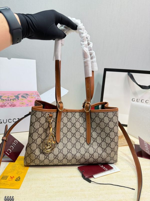 Gucci Ophidia Small GG Supreme Tote Bag with Interlocking G Charm and Adjustable Shoulder Straps