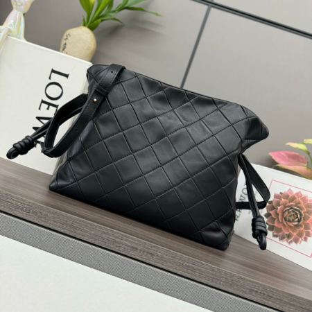 Loewe Flamenco Quilted Purse Bag in Black Lambskin Nappa.