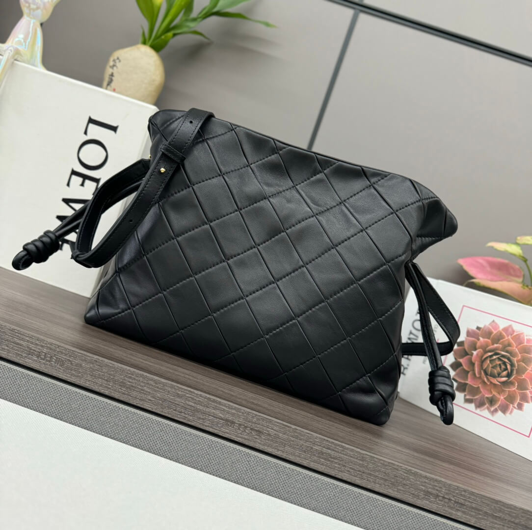 Loewe Flamenco Quilted Purse Bag in Black Lambskin Nappa.