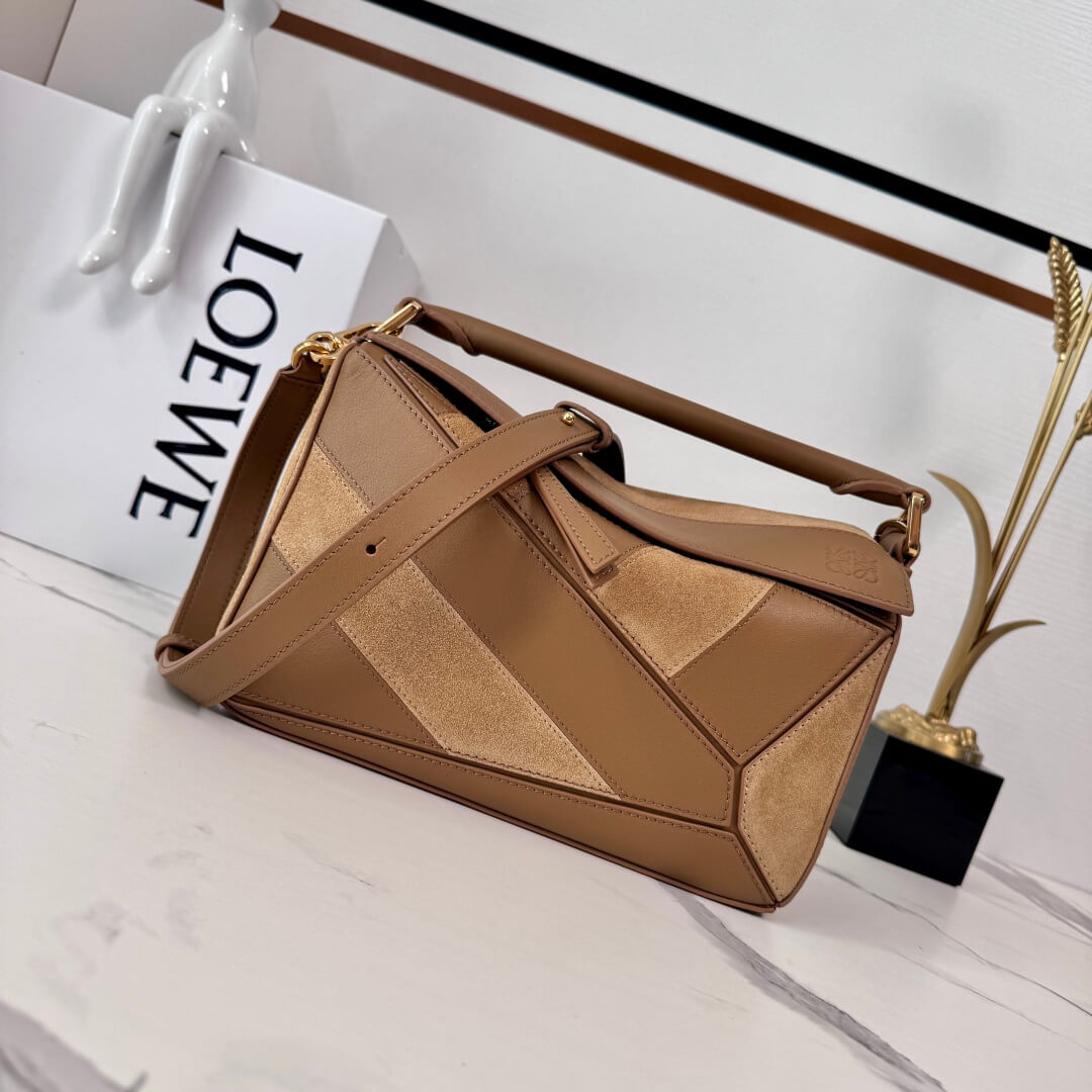 Loewe Puzzle Bag in Suede and Classic Calfskin Leather Multi-Tone