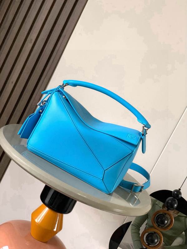 Loewe Puzzle Edge Bag in Satin Calfskin Leather Cyan