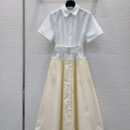 Louis Vuitton Belted Short-Sleeve Two-Tone Shirt Dress